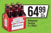 Budweiser Handies-6 x 330ml Per Pack