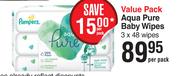 Pampers Aqua Pure Baby Wipes Value Pack-3 x 48 Wipes.Per Pack 