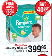 Pampers Baby Dry Nappies Mega Box Plus Free Wipes-Per Pack