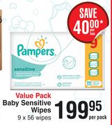 Pampers Baby Sensitive Wipes-9 x 56'Per Pack 