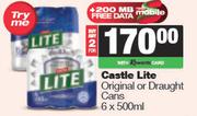Castle Lite Original Or Draught Cans-For 2 x 6 x 500ml
