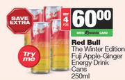 Red Bull The Winter Edition Fuji Apple Ginger Energy Drink Cans-For 4 x 250ml