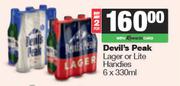 Devil's Peak Lager Or Lite Handies-For 2 x 6 x 330ml