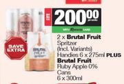 Brutal Fruit Spritzer Handies 2 x 6 x 275ml Plus Brutal Fruit Ruby Apple 0% Cans 6 x 300ml-For All