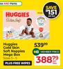 Huggies Gold Skin Soft Nappies Sizes 3-5 Mega Box Plus Free Wipes-Per Box