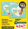 Pampers Premium Care Nappies Value Pack 2 x Sizes 1-2 Plus Free Wipes-Per 2 Pack