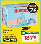 Huggies Pure Baby Wipes 12 x 56 Wipes Value Pack-Per Pack