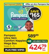 Pampers Ultra Skin Comfort Nappies Sizes 3-5 Mega Box Plus Free Wipes-Per Box