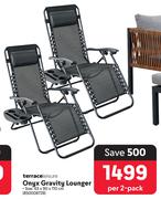Terrace Leisure Onyx Gravity Lounger-Per 2 Pack