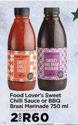Food Lover's Sweet Chilli Sauce Or BBQ Braai Marinade-For 2 x 750ml