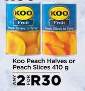 Koo Peach Halves Or Peach Slices-For 2 x 410g