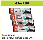Supa Mama Black Value Refuse Bags 20's Pack- For 4