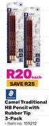 Staedtler Camel Traditional HB Pencil With Rubber Tip 3 Pack-Each