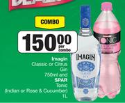 Imagin Classic Or Cutrus Gin 750ml & Spar Tonic (Indian Or Rose & Cucumber) 1Ltr-Per Combo