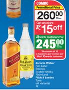 Johnnie Walker Red Label Blended Scotch Whisky 750ml & Fitch & Leedes Tonic 1Ltr-Per Combo