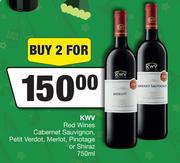 KWV Red Wines Cabernet Sauvignon,Petit Verdot,Merlot,Pinotage Or Shiraz-For 2 x 750ml