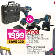 Ryobi 18V Impact Drill Kit Or 18V Angle Grinder Kit-Each