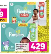 Special Pampers Active Baby Or Pants Mega Box Assorted Sizes Each