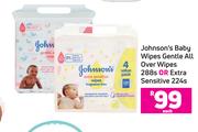 Johnson's Baby Wipes Gentle All Over Wipes 288s Or Extra Sensitive 224s-Each