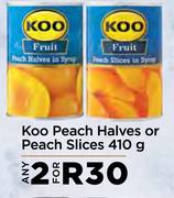 Koo Peach Halves Or Peach Slices-For 2 x 410g