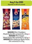 Bakers Mini Cheddars Multi Packs 6x33g/Mini Multi Packs 5x40g/Mini Salticrax Multi Packs 6x33g-For 3