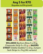 Willards Big Korn Bites 5x25g,Cheasnaks Strip 5x22g Or Baker's Street Diddle Daddle 4x22g-For 5