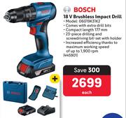 Bosch 18V Brushless Impact Drill 06019K31K2-Each