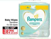 Pampers Baby Wipes (Sensitive)-4 x 56 Wipes Per Pack