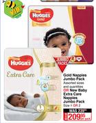 Huggies Gold Nappies Jumbo Pack Or New Baby Extra Care Nappies Jumbo Pack(Size 1 or 2)-Per Pack