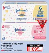 Johnson's Baby Wipes Value Pack(Extra Sensitive Or Gentle All Over)-6 Pack Per Pack