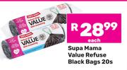 Supa Mama Value Refuse Black Bags-20s Pack
