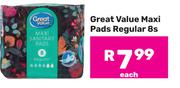 Great Value Maxi Pads Regular-8s Pack 