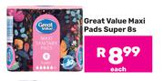 Great Value Maxi Pads Super-8s Pack