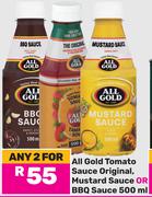 All Gold Tomato Sauce Original, Mustard Sauce Or BBQ Sauce-For Any 2 x 500ml