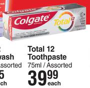Colgate Total 12 Toothpaste Assorted-75ml Each
