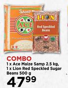 1 x Ace Maize Samp 2.5Kg, 1 x Lion Red Speckled Sugar Beans 500g-Combo