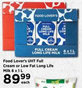 Food Lover's UHT Full Cream Or Low Fat Long Life Milk-6 x 1L Each
