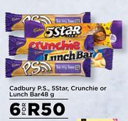 Cadbury P.S, 5 Star, Crunchie Or Lunch Bar-For 6 x 48g