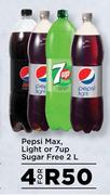Pepsi Max, Light Or 7up Sugar Free-For 4 x 2L
