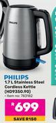 Philips 1.7L Stainless Steel Cordless Kettle HD9350.90