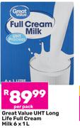 Great Value UHT long Life Full Cream Milk-6 x 1Ltr Per Pack
