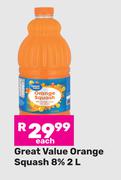 Great Value Orange Squash 8%-2Ltr Each