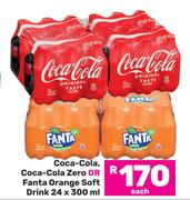 Coca-Cola, Coca-Cola Zero Or Fanta Orange Soft Drink 24 x 300ml-Each