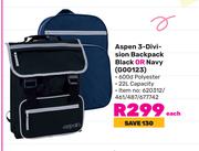 Aspen 3 Division Backpack Black Or Navy G00123-Each