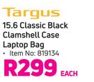 Targus 15.6 Classic Black Clamshell Case Laptop Bag-Each