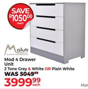 Maluti Mod 4 Drawer Unit(2 Tone Grey & White Or Plain White)-Each