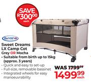 Bambino Sweet Dreams LX Camp Cot (Grey or Mocha)-Each