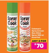 Coleman's Spray & Cook Non Stick Spry Assorted-For 2 x 300ml