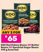 Koo Red Kidney Beans Or Butter Beans Or Speckled Sugar Beans Assorted-For 3 x 410g