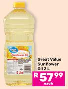 Great Value Sunflower Oil-2L Each